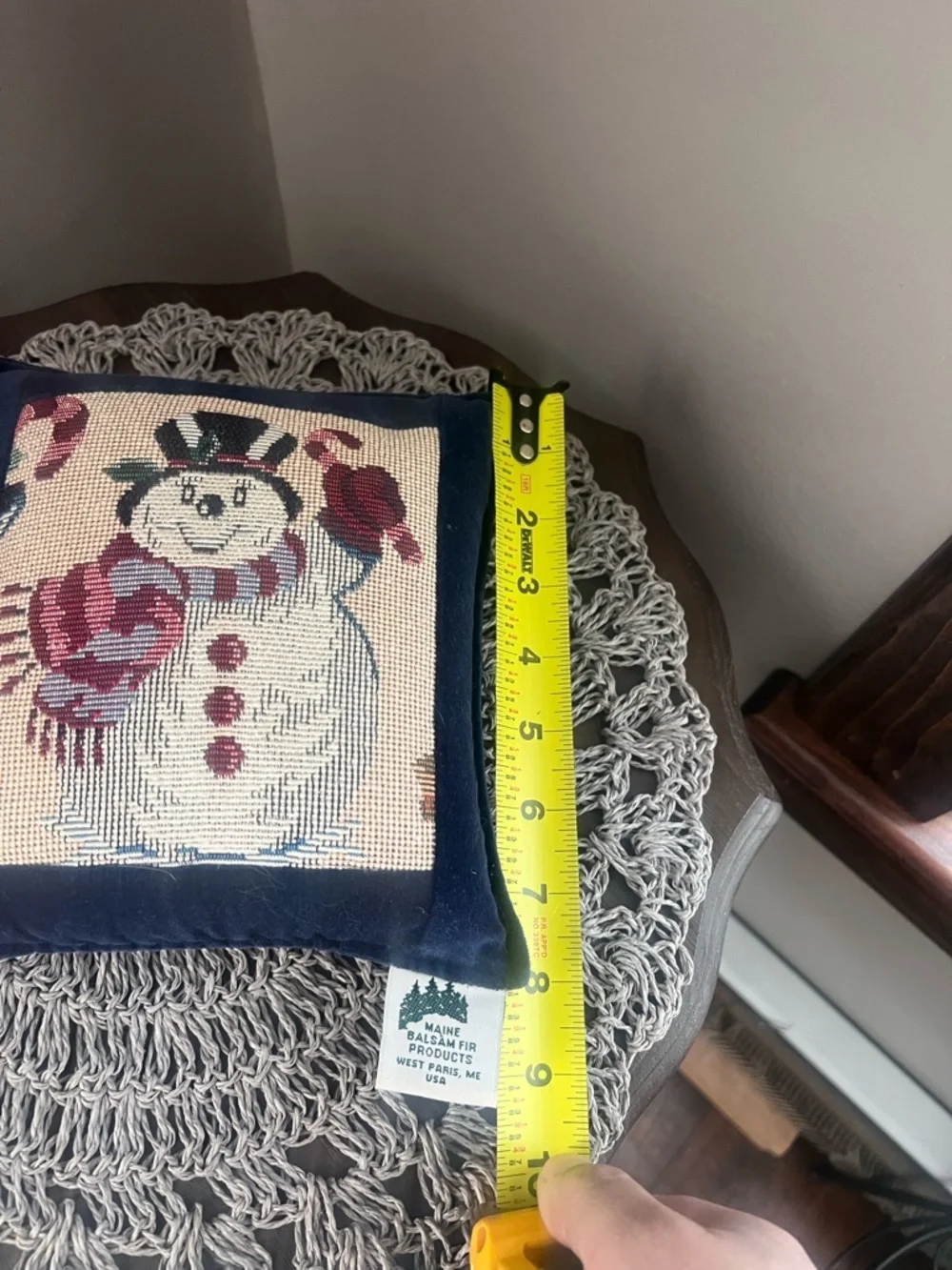 Needlepoint tapestry style Snowman Holiday balsam fir satchel pillow Christmas